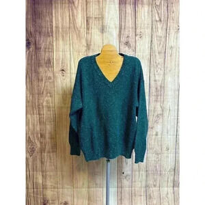 Retro Vintage 80s 90s V Neck Knit Sweater Green and Black Size 2XL Tall READ DES